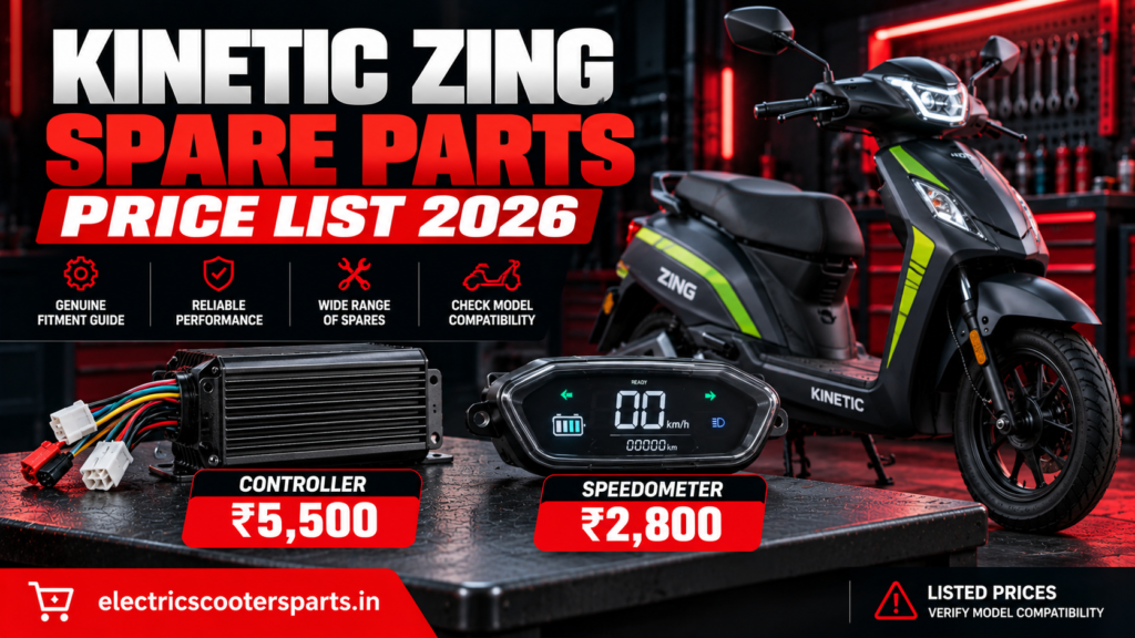 Kinetic Zing Spare Parts Price List Kinetic Zing spare parts price list showing controller ₹5,500 and speedometer ₹2,800